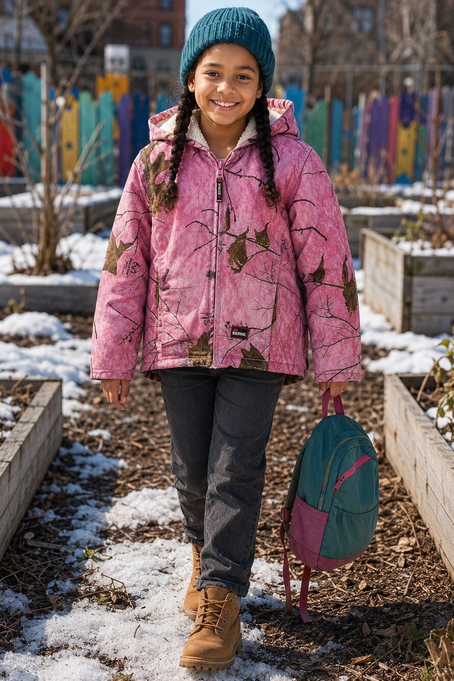 Berne Girls Pink Realtree Camo Sherpa Lined Hooded Jacket 7/8